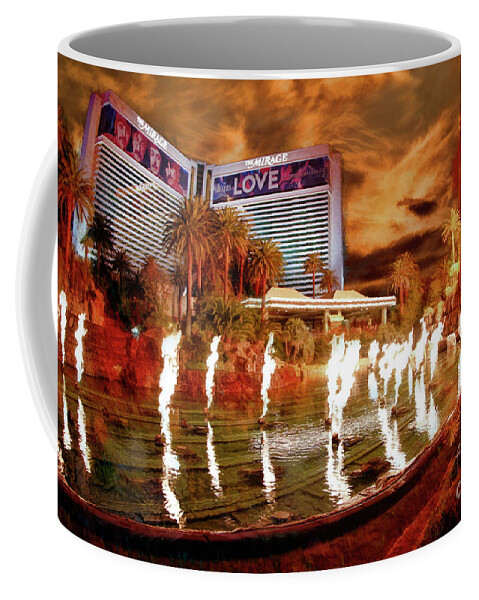 The Mirage Coffee Mug featuring the photograph The Mirage Fire Display Las Vegas by Blake Richards