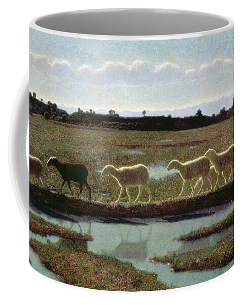 Sheep Coffee Mug featuring the painting The mirror of life by Giuseppe Pellizza da Volpedo