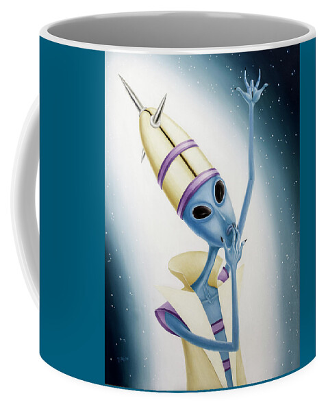 Alien Coffee Mug featuring the painting The Most High Dinkum Mandaic Quillizar the 3rd by Hone Williams