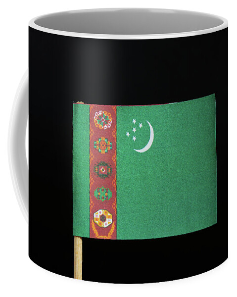 Poverty Coffee Mug featuring the photograph The national flag of Turkmenistan on toothpick on black background. A green field with a vertical red stripe near the hoist side by Vaclav Sonnek