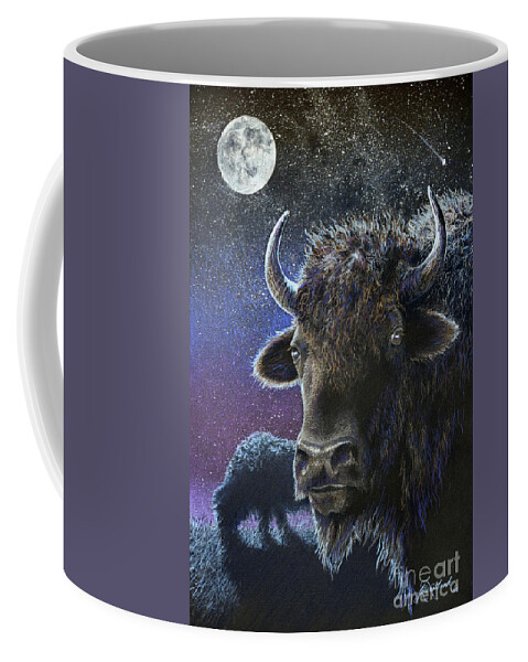 Bison Coffee Mug featuring the drawing the Nightwatch by Jill Westbrook