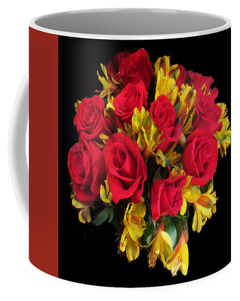 Small Red Rose Bouquet With Yellow Tiger Lilies Coffee Mug featuring the photograph The Nosegay by David Zimmerman