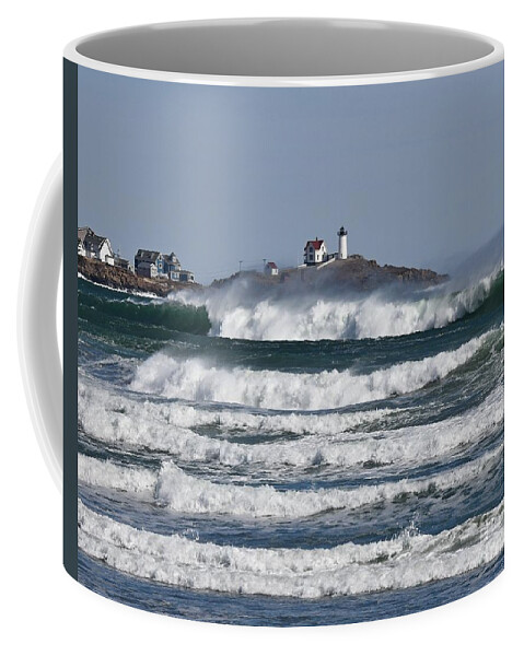 Cape Neddick Coffee Mug featuring the photograph The Ocean Storm at the Nubble by Steve Brown