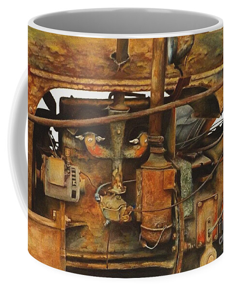 Rust Coffee Mug featuring the drawing The Old Iron Mule by David Neace
