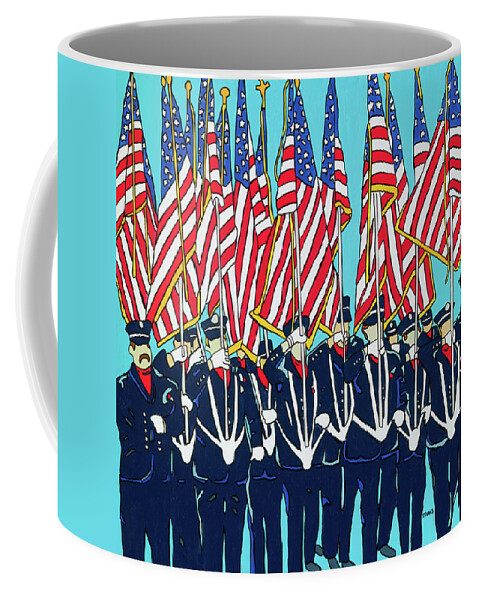 Usa Firemen Memorialday Flag America Americanflag Flags Parade Memorialdayparade Coffee Mug featuring the painting The Parade by Mike Stanko