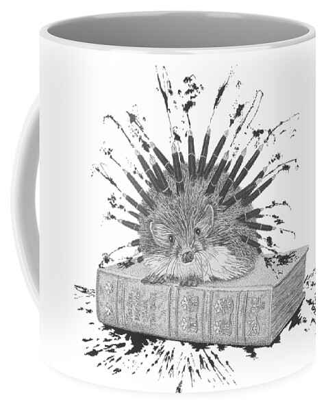 Hedgehog Coffee Mug featuring the painting The Pen is Mightier Than the Quill by Jenny Armitage