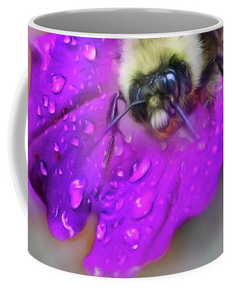 Textures Coffee Mug featuring the photograph The Petunia and the Bee by Marjorie Whitley