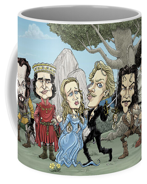 Caricature Coffee Mug featuring the drawing The Prince Bride characters by Mike Scott