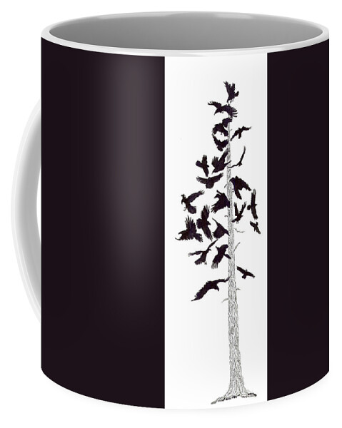 Raven Coffee Mug featuring the drawing The Raven Tree by Jenny Armitage
