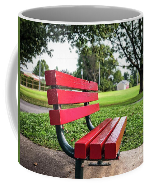 Bench Coffee Mug featuring the photograph The Red Bench by Eddy Mann