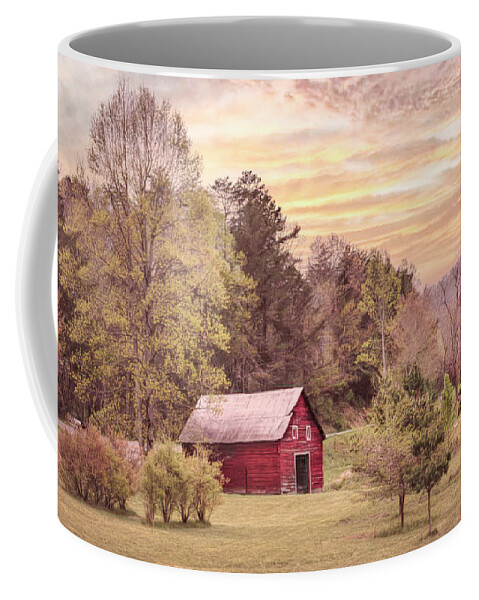 Barns Coffee Mug featuring the photograph The Red Country Barn at Sunset by Debra and Dave Vanderlaan