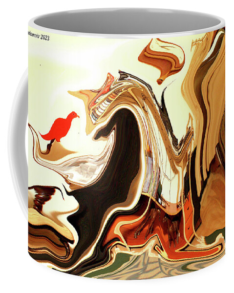 Pigeon Coffee Mug featuring the digital art The Red Pigeon and the Sea Monster by Padamvir Singh