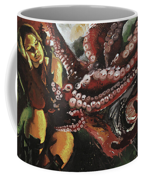 Cthulhu Coffee Mug featuring the painting The Return of the Ancient by Sv Bell