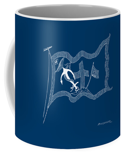 Sailing Vessels Coffee Mug featuring the drawing The Revolutionary Flag of Hydra - blueprint by Panagiotis Mastrantonis