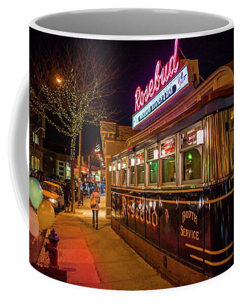 Rosebud Coffee Mug featuring the photograph The Rosebud Diner Davis Square Somerville MA Balloons by Toby McGuire