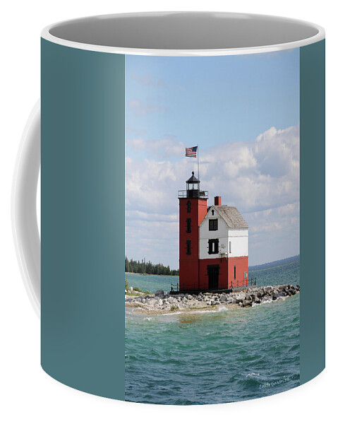 Lighthouse Coffee Mug featuring the photograph The Round Island Lighthouse by Linda Goodman