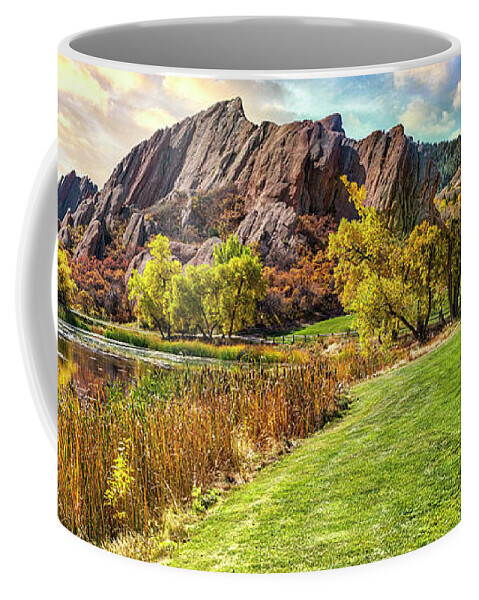 Arrowhead Coffee Mug featuring the photograph The Roxborough Arrowhead Golf Club in Littleton, Colorado- Fall Season In Roxborough State Park Park by OLena Art