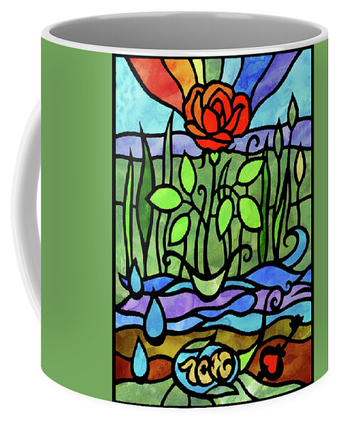 Tiffany Coffee Mug featuring the painting The Seed Of Love In Rose Garden Stained Glass Tiffany Style Watercolor by Irina Sztukowski