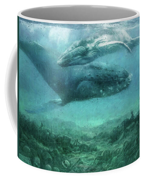 Ocean Coffee Mug featuring the painting The silence of the ocean - original artwork by Vart by Vart
