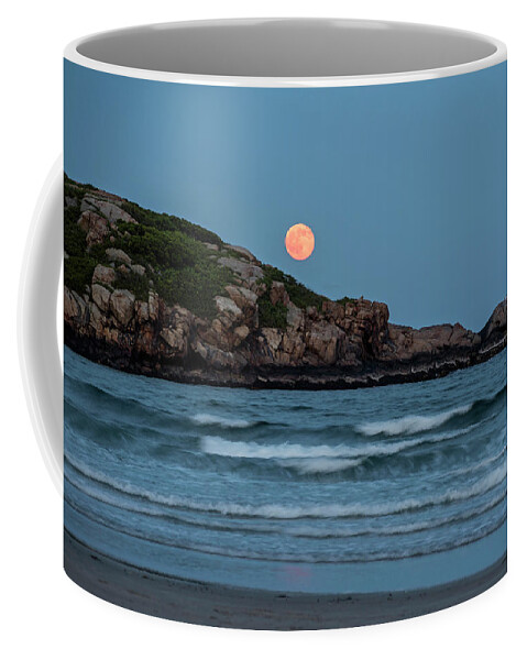 Gloucester Coffee Mug featuring the photograph The Strawberry Moon rising over Good Harbor Beach Gloucester MA Island by Toby McGuire