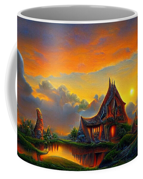 Digital Coffee Mug featuring the digital art The Sun Quietly Says Goodnight by Beverly Read