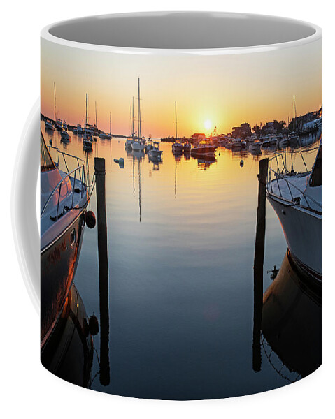 Oak Coffee Mug featuring the photograph The Sun Rises on Oak Bluffs Harbor Oak Bluffs MA Martha's Vineyard. Golden Sunrise by Toby McGuire