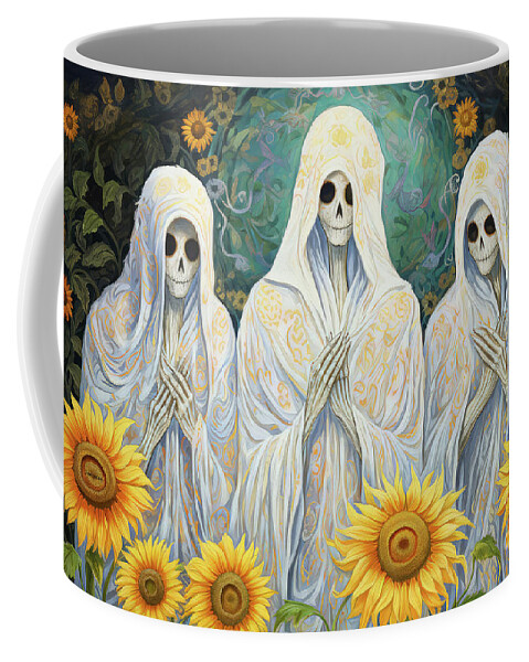 Halloween Coffee Mug featuring the painting The Sunflower Worshippers by Tina LeCour