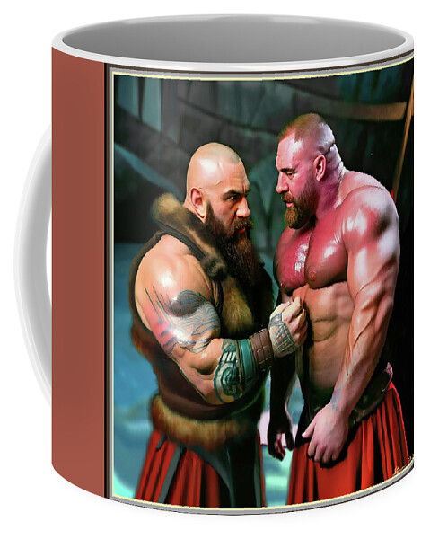 Norse Coffee Mug featuring the mixed media The Talk by Shawn Dall