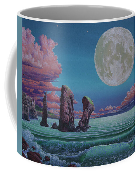 Three Coffee Mug featuring the painting The Three Sisters, Cape Chignecto by Michael Goguen