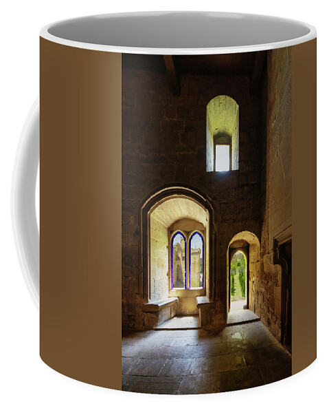 Roman Coffee Mug featuring the photograph The three windows hall - Olite Palace by Micah Offman