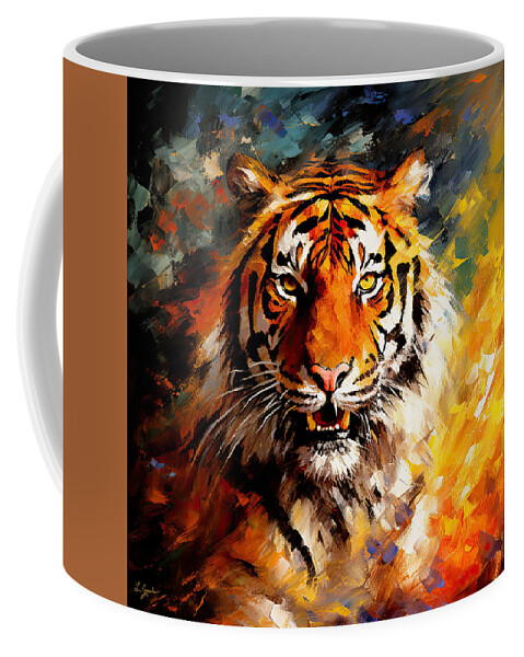 Sumatran Tiger Coffee Mug featuring the digital art The Tiger's Spirit -Sumatran Tiger Art by Lourry Legarde