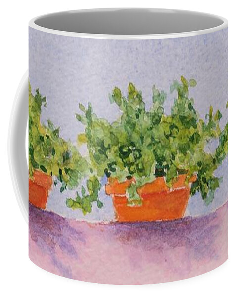 Three Coffee Mug featuring the painting The Triplets Too by Mary Ellen Mueller Legault