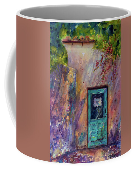 Turquoise Coffee Mug featuring the painting The Turquoise Door by Cheryl Prather