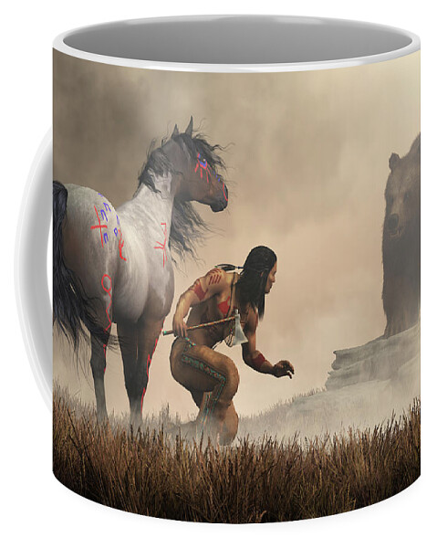 Native American Coffee Mug featuring the digital art The Warrior and the Bear by Daniel Eskridge