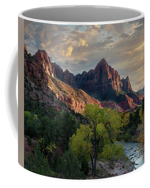Zion National Park Coffee Mug featuring the photograph The Watchman and Virgin River by Sandra Bronstein