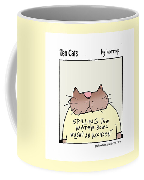 Cats Coffee Mug featuring the drawing The Water Bowl Villain by Graham Harrop