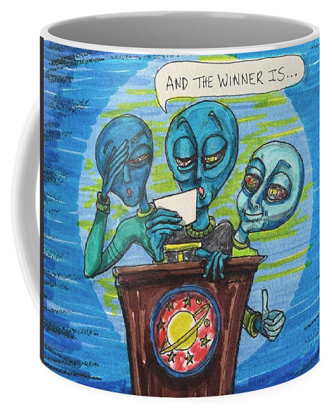 Election Art Coffee Mug featuring the drawing The Winner Is... by Similar Alien