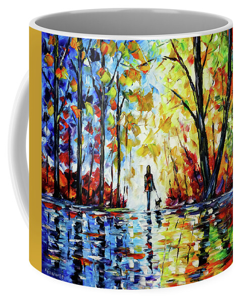 Woman Alone Coffee Mug featuring the painting The Woman With The Dog by Mirek Kuzniar