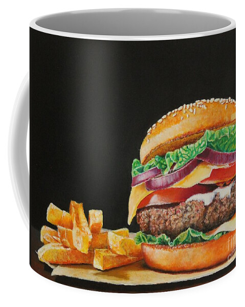 Hamburger Coffee Mug featuring the painting The Works by Bob Williams