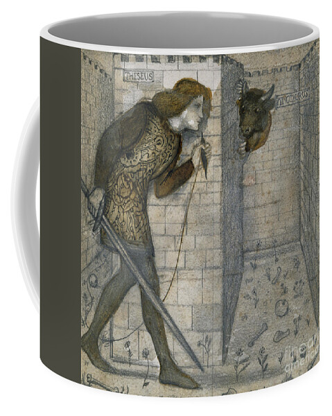 Minotaur Coffee Mug featuring the drawing Theseus and the Minotaur in the Labyrinth, 1861 by Edward Burne-Jones