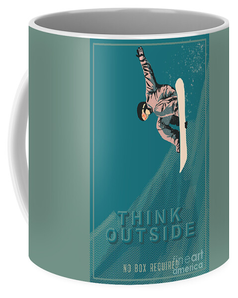 Snowboarding Coffee Mug featuring the painting Think outside the box, snowboard poster by Sassan Filsoof