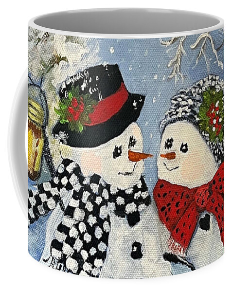 Snowman Coffee Mug featuring the painting This is a Fine Snowmance by Juliette Becker