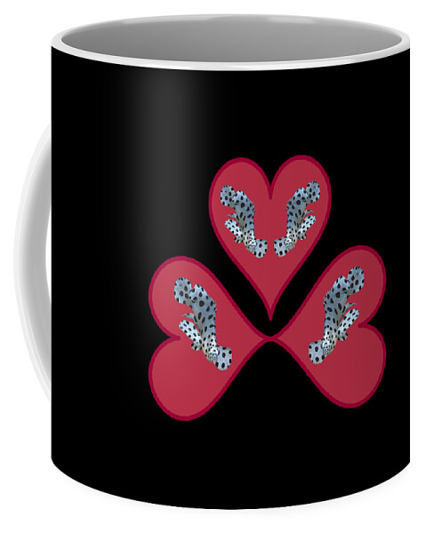 Juvenile Fish Coffee Mug featuring the mixed media Three hearts in red - Cute motif of young fish - Black Background - by Ute Niemann