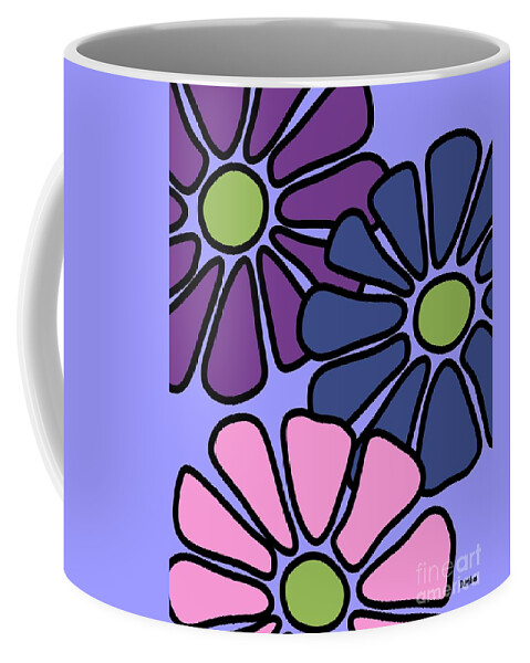 Flower Power Coffee Mug featuring the digital art Three Mod Flowers by Donna Mibus