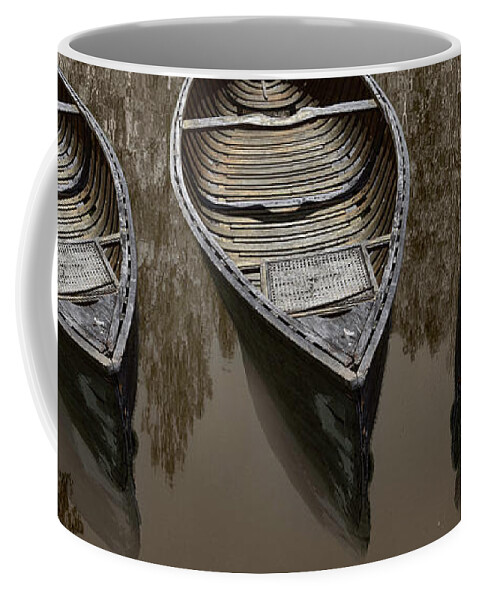Appalachia Coffee Mug featuring the photograph Three Old Canoes Panorama by Debra and Dave Vanderlaan