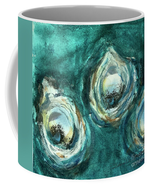 Louisiana Seafood Coffee Mug featuring the painting Three Oyster Cult by Francelle Theriot