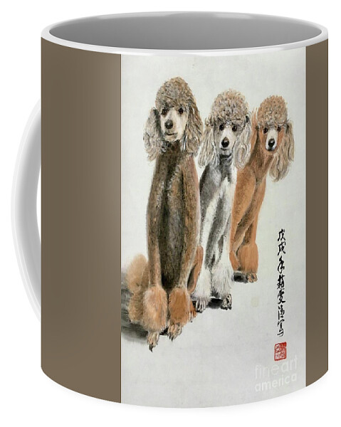 Puppy Poodle Portraits Coffee Mug featuring the painting Three Poodle Dog by Carmen Lam