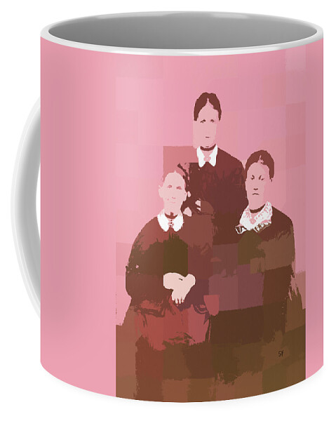 Pink Coffee Mug featuring the mixed media Three Vintage Women in Pink Abstract by Shelli Fitzpatrick