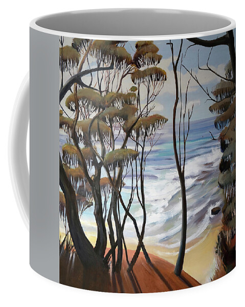Shirley Peters Coffee Mug featuring the painting Through Trees to Coast by Shirley Peters