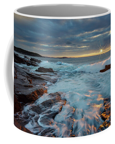 Thunderhole Coffee Mug featuring the photograph Thunder Hole Sunrise by Gary Johnson